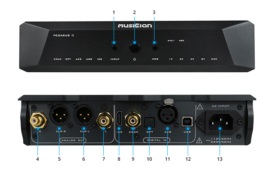 Schéma de la connectique du DAC R2R Musician Pegasus II